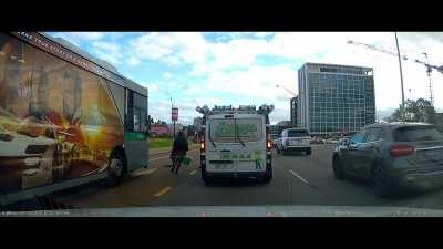 Girls running across traffic get hit by a bus