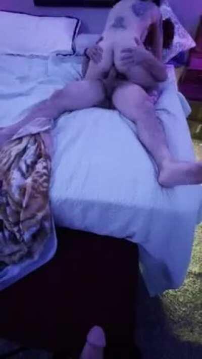 Hubby loves stroking his cock while watching me fuck