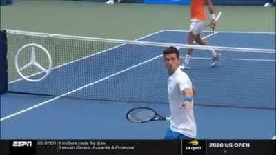 Novak Djokovic realizing he's going to be disqualified from the US Open after hitting line judge with a ball