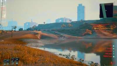 2D cars come out of the water on a closed road