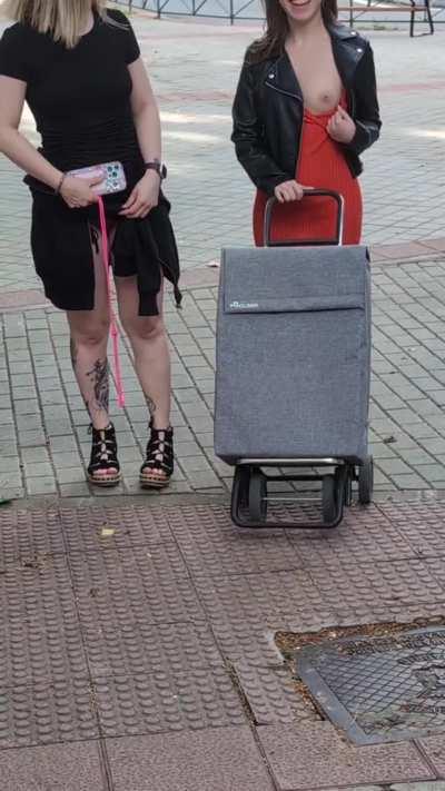 I was dared by my [F]riend to flash my boob on our way to the supermarket, but it seems that she wanted to be part of the dare as well.