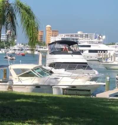 Man driving a large boat crashed into docked boats at the Bayfront Park Marina in Sarasota, Florida, United States (Oct 18, 2020)
