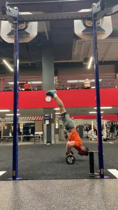 Handstand push-ups on barbell