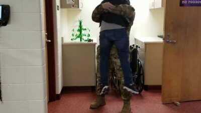 My oldest surprises little brother at school. Home early from Afghanistan.