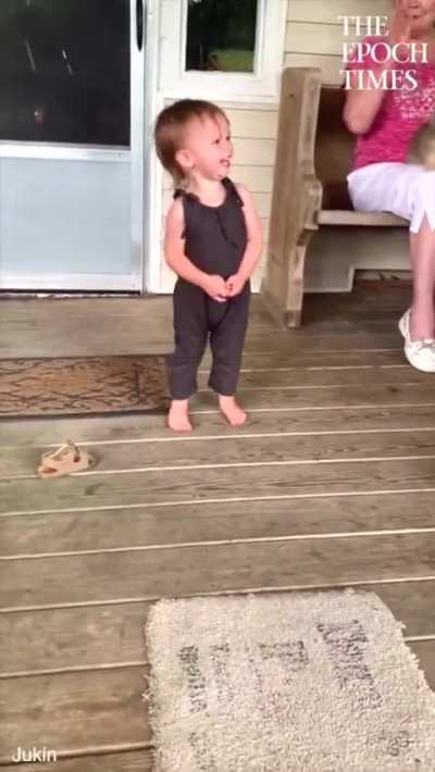 After months in foster care, this little girl was finally adopted. The moment she saw her new dad, she ran to him, giggling and calling him 