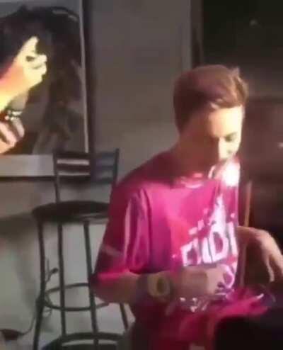 WCGW lighting a cigarette while getting your hair sprayed