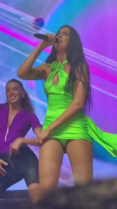 Flashing her hard nips and panties