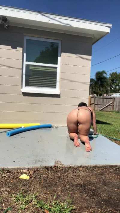 Filming Wifey Clean Patio. Erection Out And In My In Hand. Jerking ... Just Jerking. She Sees Me Too