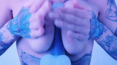 RazorRedds ASMR!!!! Dildo Boob Job!! Light Moaning and Licking , Sensual touching!! 💜💓💜💓💜