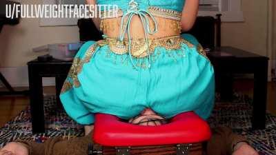 Facesitting fun just in time for Hallowe'en! Watch Yumi in Her costume sit on the furniture's face!