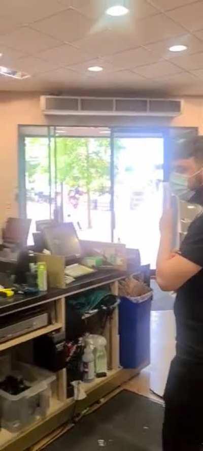 Shop worker starts crying because she asked a customer if he would like a mask and he started filming her