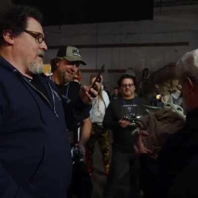 When great great great grandfather and grandson reunited on the set of Mandalorian