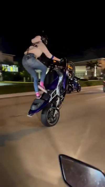 At least she is wearing a helmet