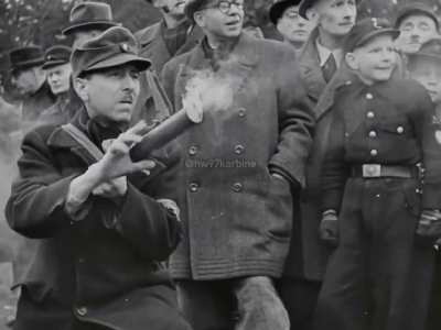 Panzerfaust demonstration for civilians in Berlin circa March 1945 with the Soviet advance on the German capital just weeks away