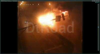 Car hit an obstacle and caught fire. For 9 months of this year, 696 fines were issued on the car. Driver died on the spot.