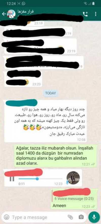 We celebrated a new year in iran and I just got this voice message...