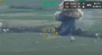 Ua pov A Russian vehicle explodes in a treeline in Marynka.