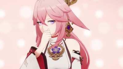 Yae Miko blushing. (@jikom3n)