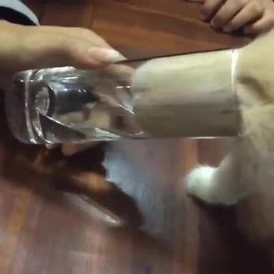 A liquid drinking another liquid