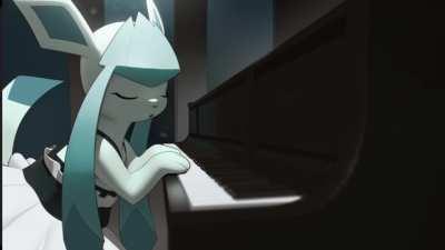 Glaceon plays the piano (art by Inkune)