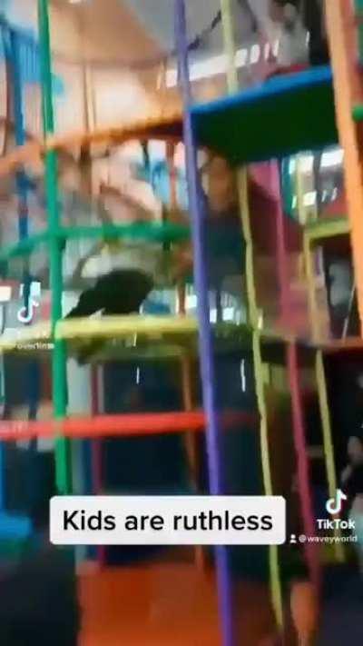 Kid pushes other kid for holding up the line