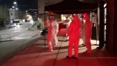 PositiveFreakout COVID19 testing team in Slovakia having a little fun after long shift. Soldier as DJ!