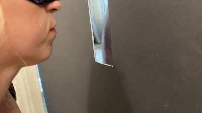 Gloryhole guy pulls away to try not to cum too fast.