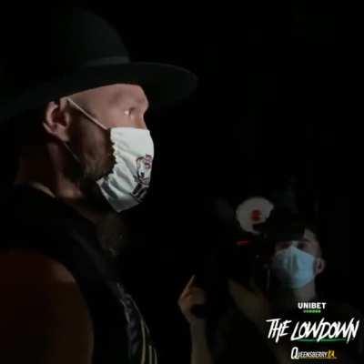 Tyson Fury doing his own version of Wilder's announcement to the stage