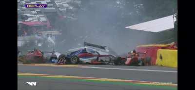 Formula one pile-up in Belgium.