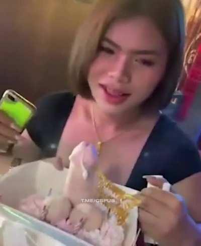 WCGW while sucking a penis-cake