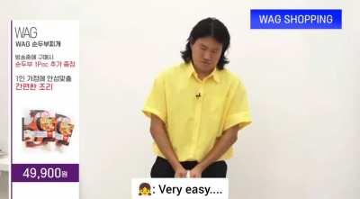 Korean shopping channel, selling packaged tofu.