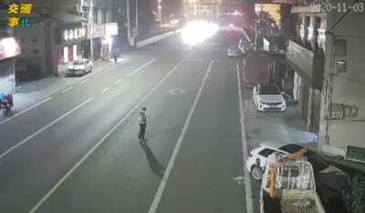 High beam and stupid pedestrian never mix well