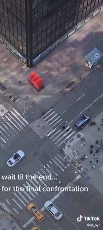 A bird’s eye view of people playing fisticuffs in NYC