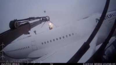 De-icing machine toppled by an Airbus A350 at Moscow Airport, December 15th. Operator survived with minor injuries, but was audibly unhappy about the turn of events.