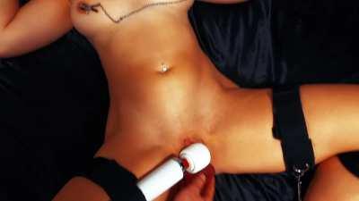 Sir gagged me so I would suffer quietly while he clamped my nipples, strapped a wand to my clit, and fucked my with a dildo