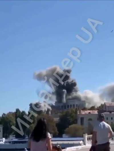 New footage of the Ukrainian missile attack on the headquarters of the Black Sea Fleet in Sevastopol (Crimea) earlier today