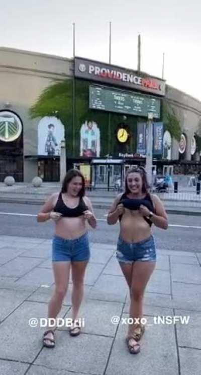 Flashing in front of a stadium