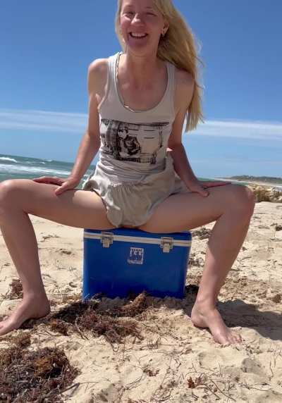 Sneaky on a public beach