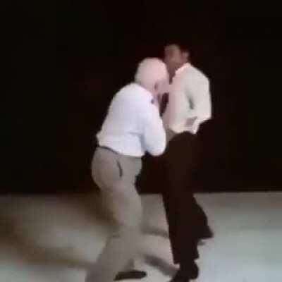 Cus D'Amato at 67, dodges and lands a shot on a 28-year-old Muhammed Ali (1970)