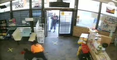 Shorter video plus the outside view and about the attempted kidnapping stopped by 16 year old high school wrestler, Canaan Bowers. Hero.