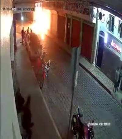 Motorcycle explodes on impact with another motorcycle