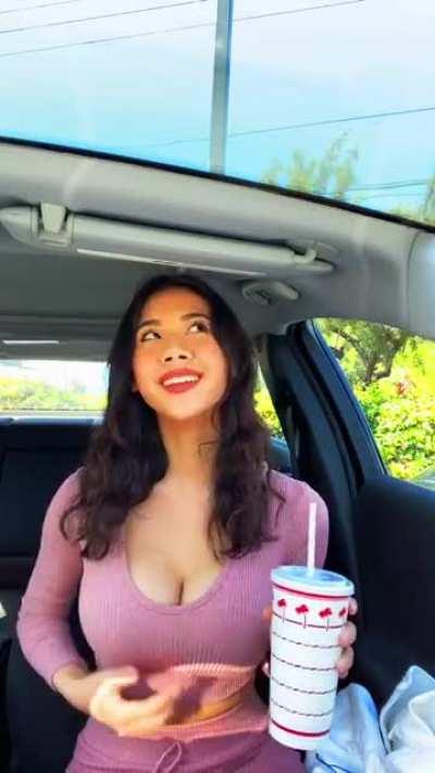 In-N-Out drink. Titty squeeze