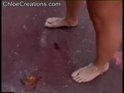 Gorgeous Taylor, she makes the poor lobster look like a pastry with her transparent flat thong sandals