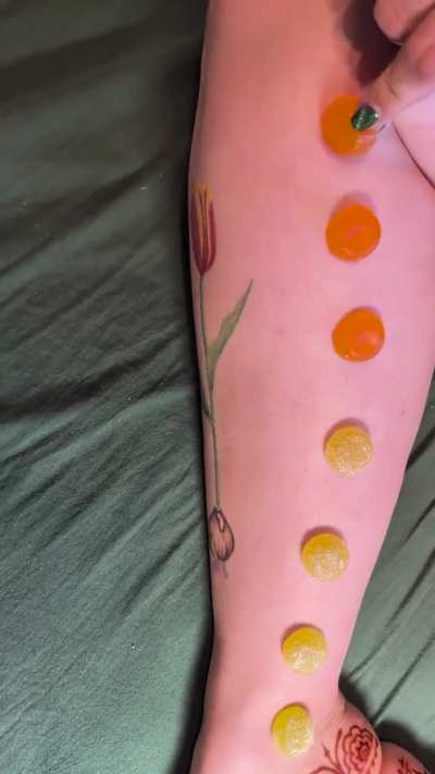 Placing upon my legs and feet enough weed gummies to sedate a small yak