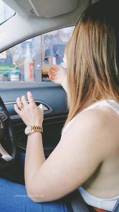 Nervously flashing my tit at the drive thru