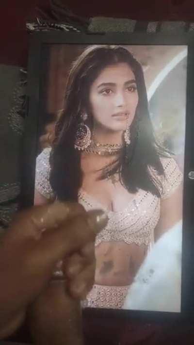 Moaning Cum tribute on chocolatey Randi Pooja hegde aaahh 💦 It's so satisfying to cover her body with my thick warm Cum 💦