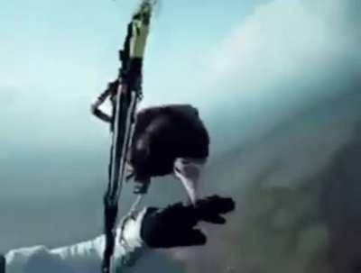 Skydiver gets a visit from a special friend