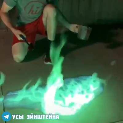 If boric acid is added to any flammable liquid, the flame will be greenish-blue. In ancient times, various 