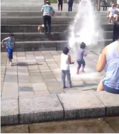 Kid vs fountain