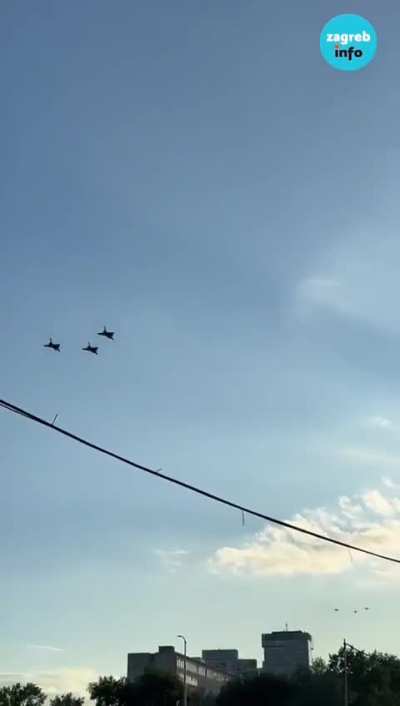 9 Croatian Dassault Rafale's fly by during the 30th anniversary parade of Operation Storm